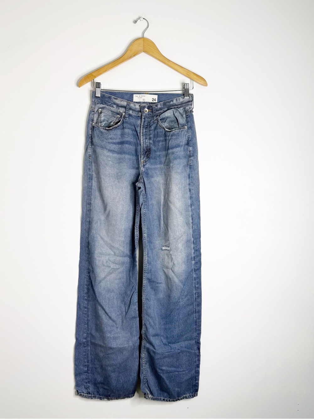 rag & bone Women's Wide Leg Faded Blue Jeans